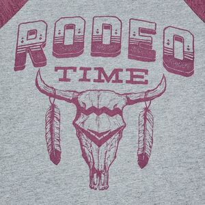 Bella Canvas LS Grey & Burgundy Unisex Baseball Tee "Rodeo Time" - Size Large